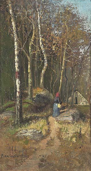 Olof Hermelin Varlandskap med kvinna vid skogsbryn Spain oil painting art